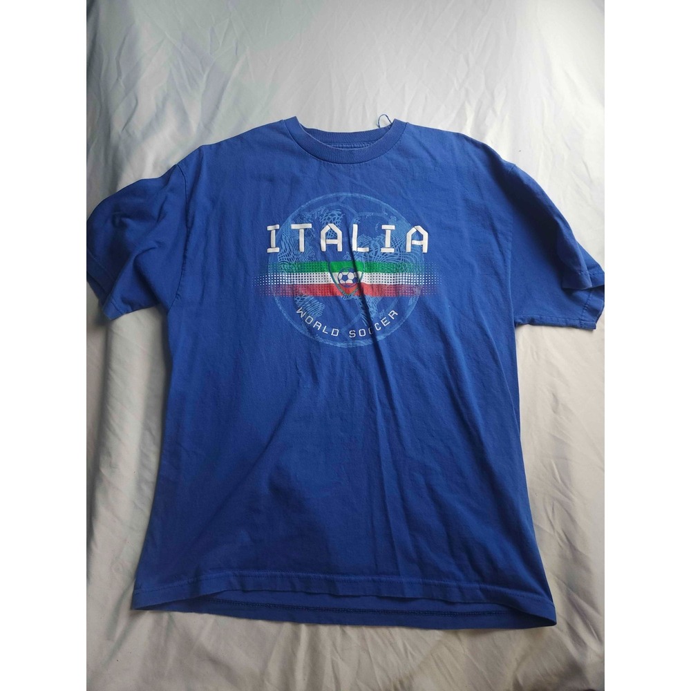 Vtg 90s Italia Soccer World Cup T-Shirt Mens L Blue Simply For Sports Activewear